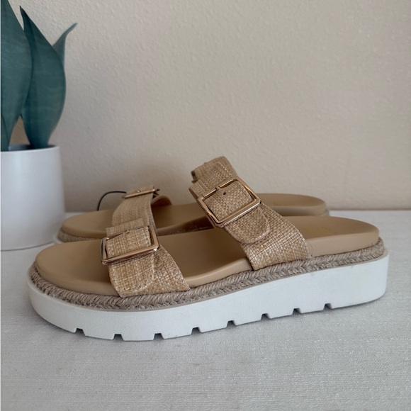Madden Nyc Shoes - New Madden NYC Tan Platform Espadrille Slide Sandals